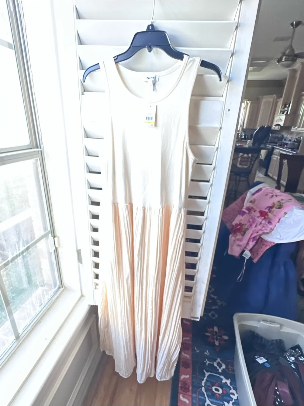 DKNY Cream and Blush Pleated Maxi Dress